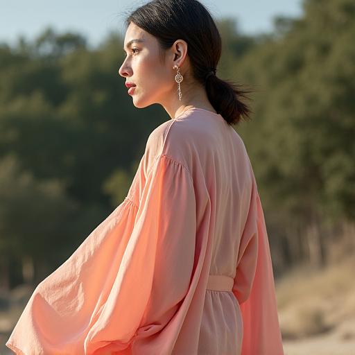 Thumbnail of a model wearing a modern, flowing garment in an outdoor setting.